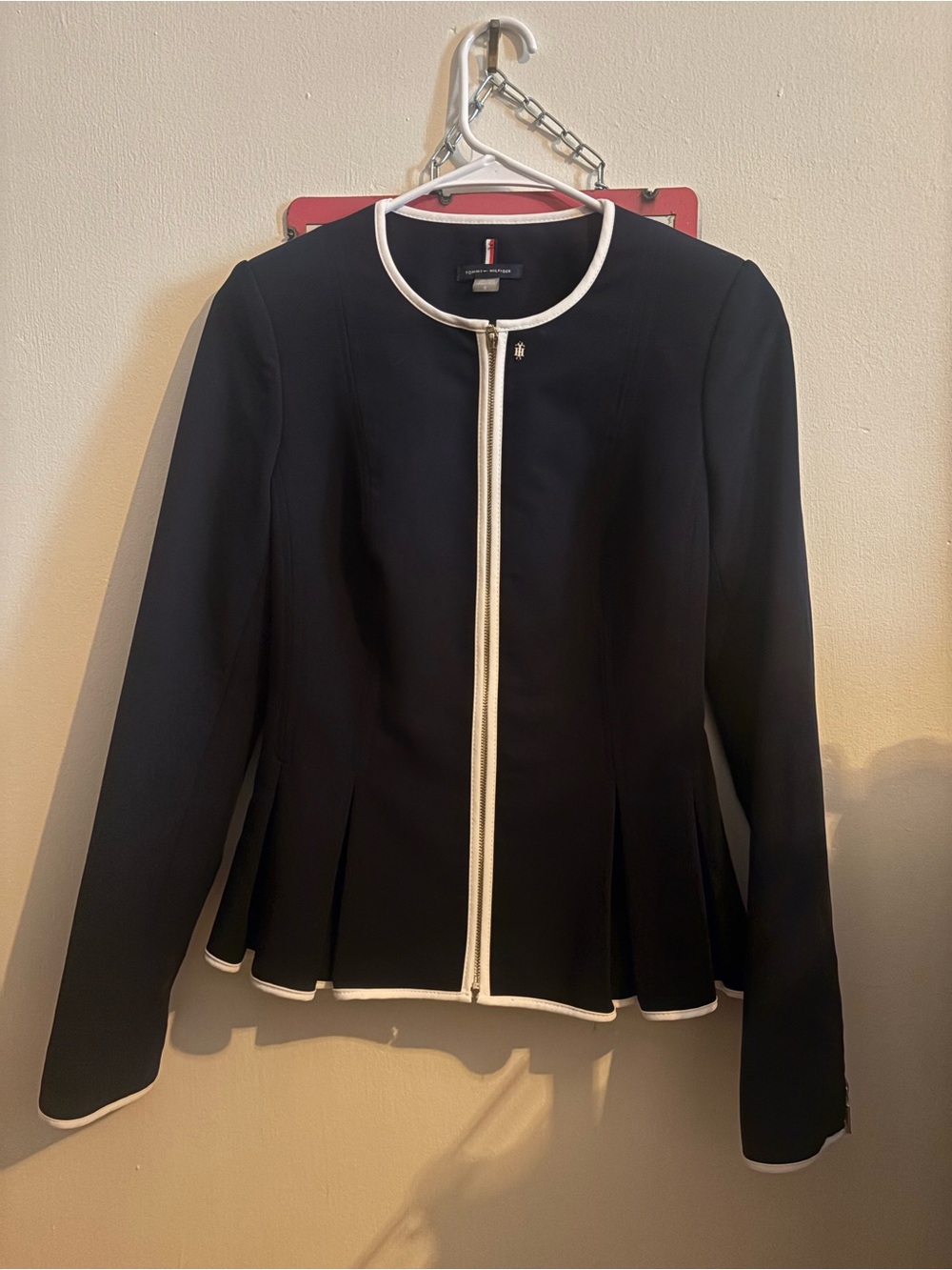 Dark navy and White Zip-Front Women's Jacket - Classic Contrast